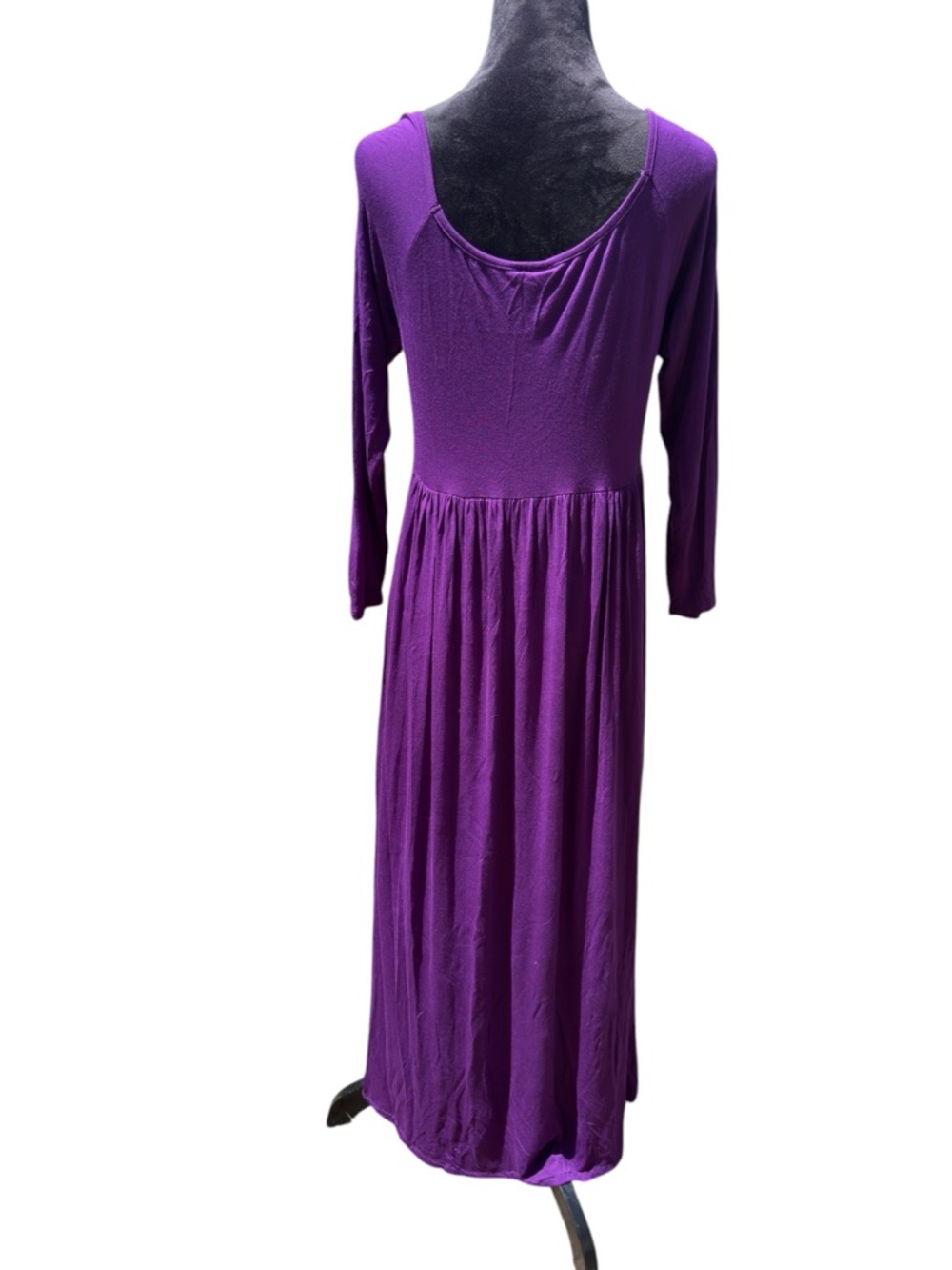 NWT 24seven Comfort Apparel Purple Maxi Dress L Empire Waist Long Sleeve Boho - Picture 7 of 12